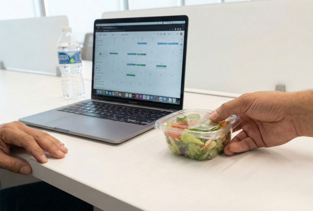 Planning healthy meals with a calendar on a laptop, part of a successful weight management program using glp-1 medications houston.