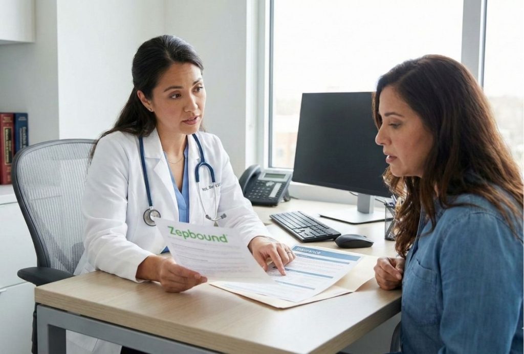 A doctor discusses Zepbound coverage Houston options with a patient during a medical weight loss consultation
