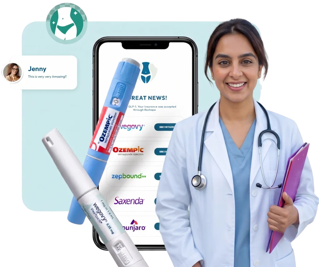 newshape-weight-loss-clinic-showing GLP-1 medications like Wegovy and Ozempic with a smiling female doctor