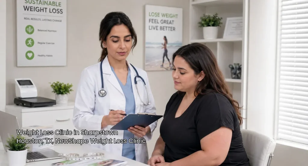 Doctor consulting with a patient at NewShape Weight Loss Clinic Houston, offering personalized consultations in Sharpstown. 