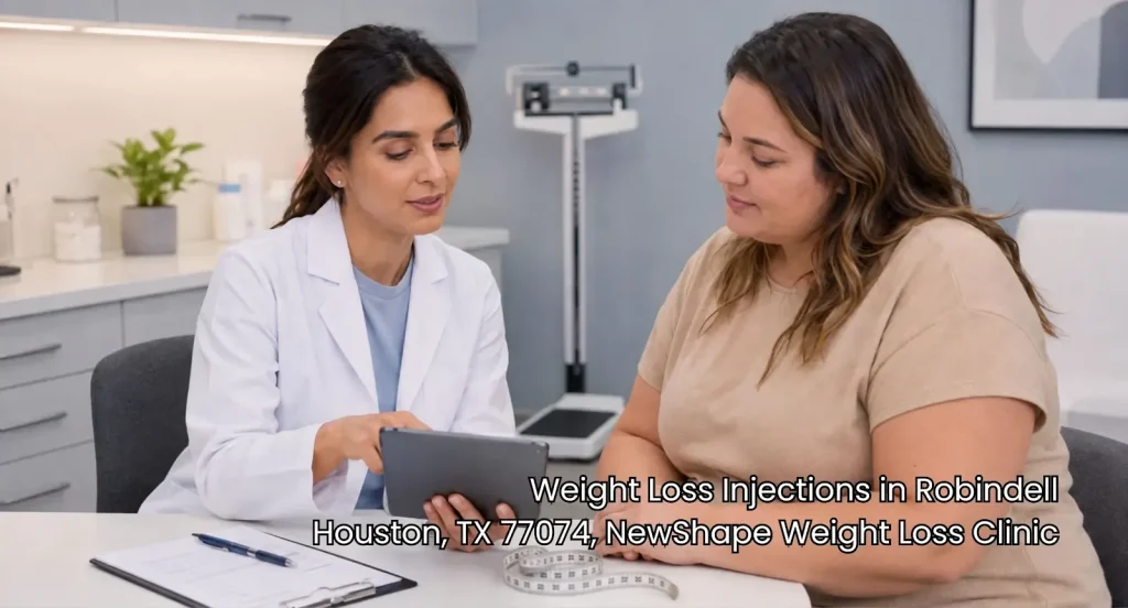 Doctor discussing digital plan for weight loss injections houston patients at NewShape Weight Loss Clinic.
