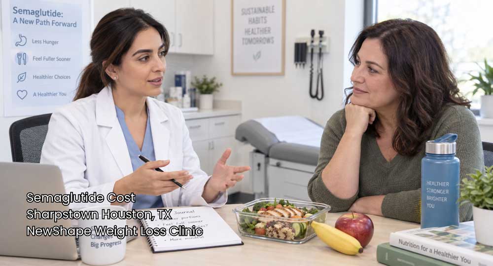 Consultation on sustainable habits, portion control, and semaglutide cost Houston at NewShape Weight Loss Clinic.